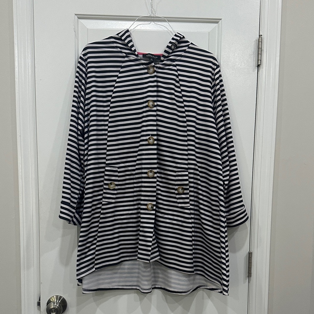 Jones New York Black and White Striped Hoodie